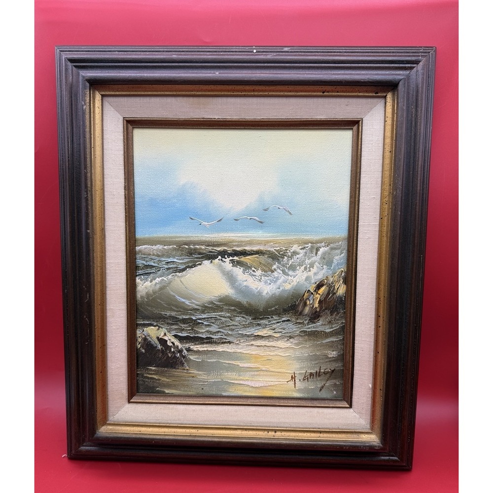 Vintage Original Signed Oil Painting Seascape Nautical 15.5"x 13.5"